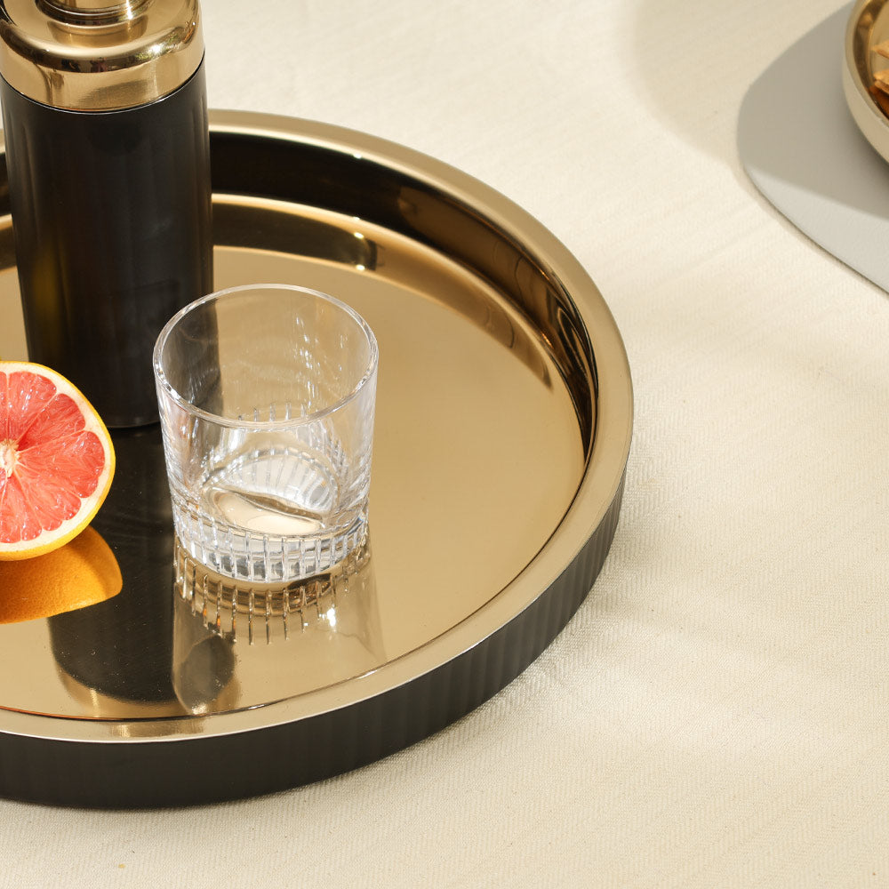 Opus Double-Walled Round Tray Large - Black Gold