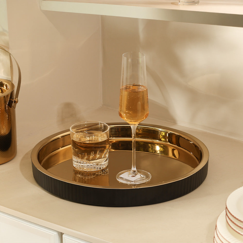 Opus Double-Walled Round Tray Large - Black Gold
