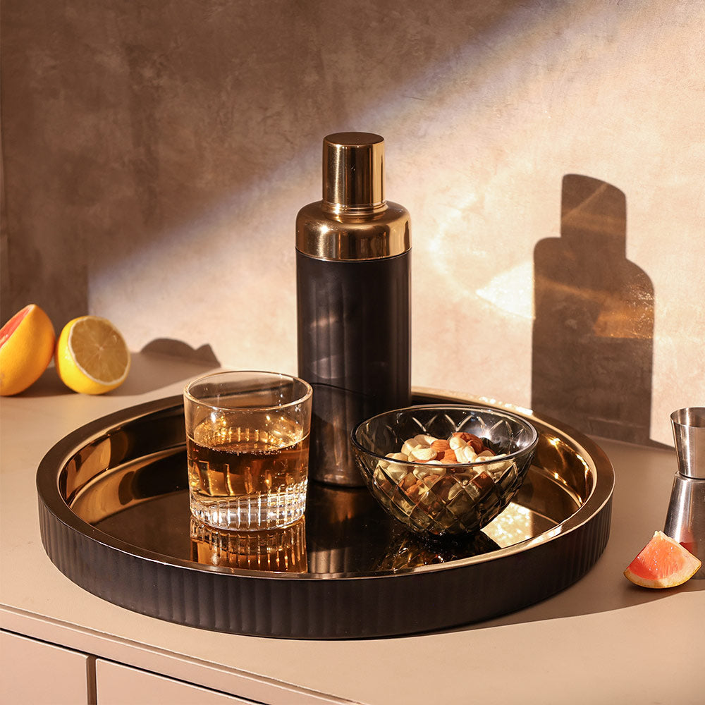 Opus Double-Walled Round Tray Large - Black Gold