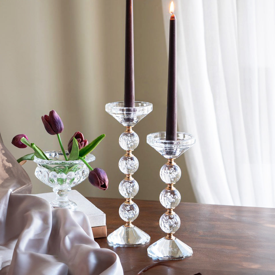 Orbis Glass Candle Holder Large - Clear Gold