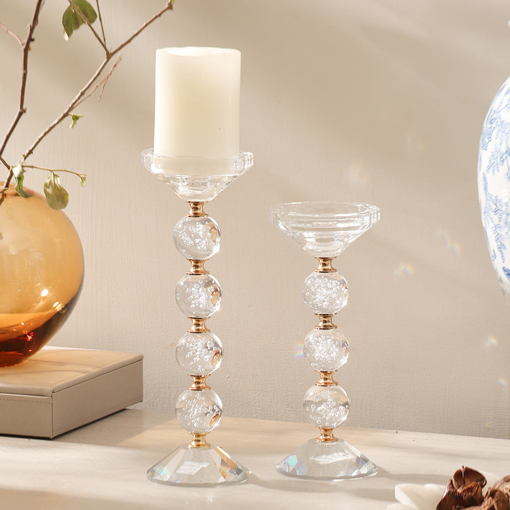 Orbis Glass Candle Holder Medium - Clear Gold