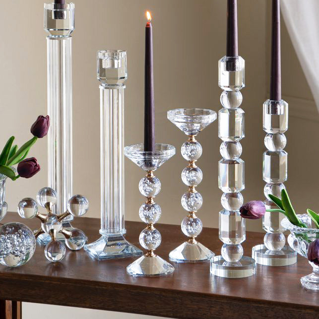 Orbis Glass Candle Holder Medium - Clear Gold