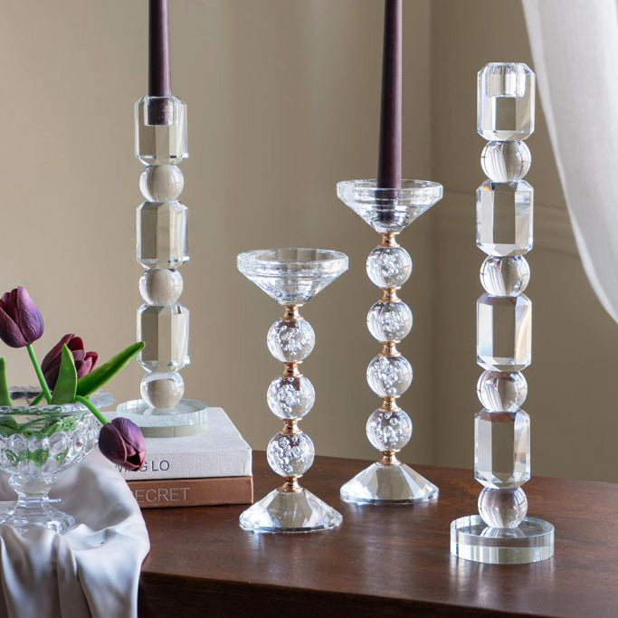 Orbis Glass Candle Holder Medium - Clear Gold