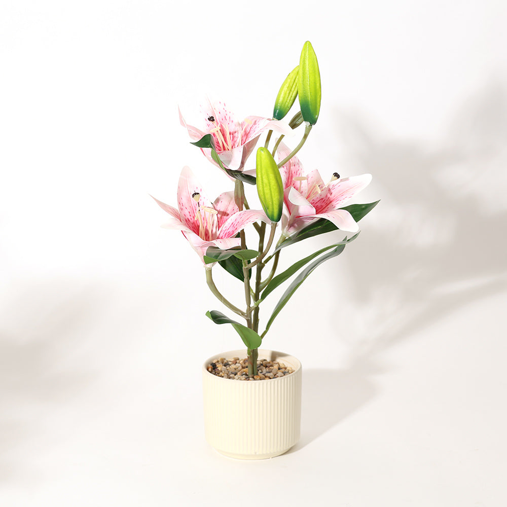 Oriental Lilies Artificial Potted Plant - Pink Cream