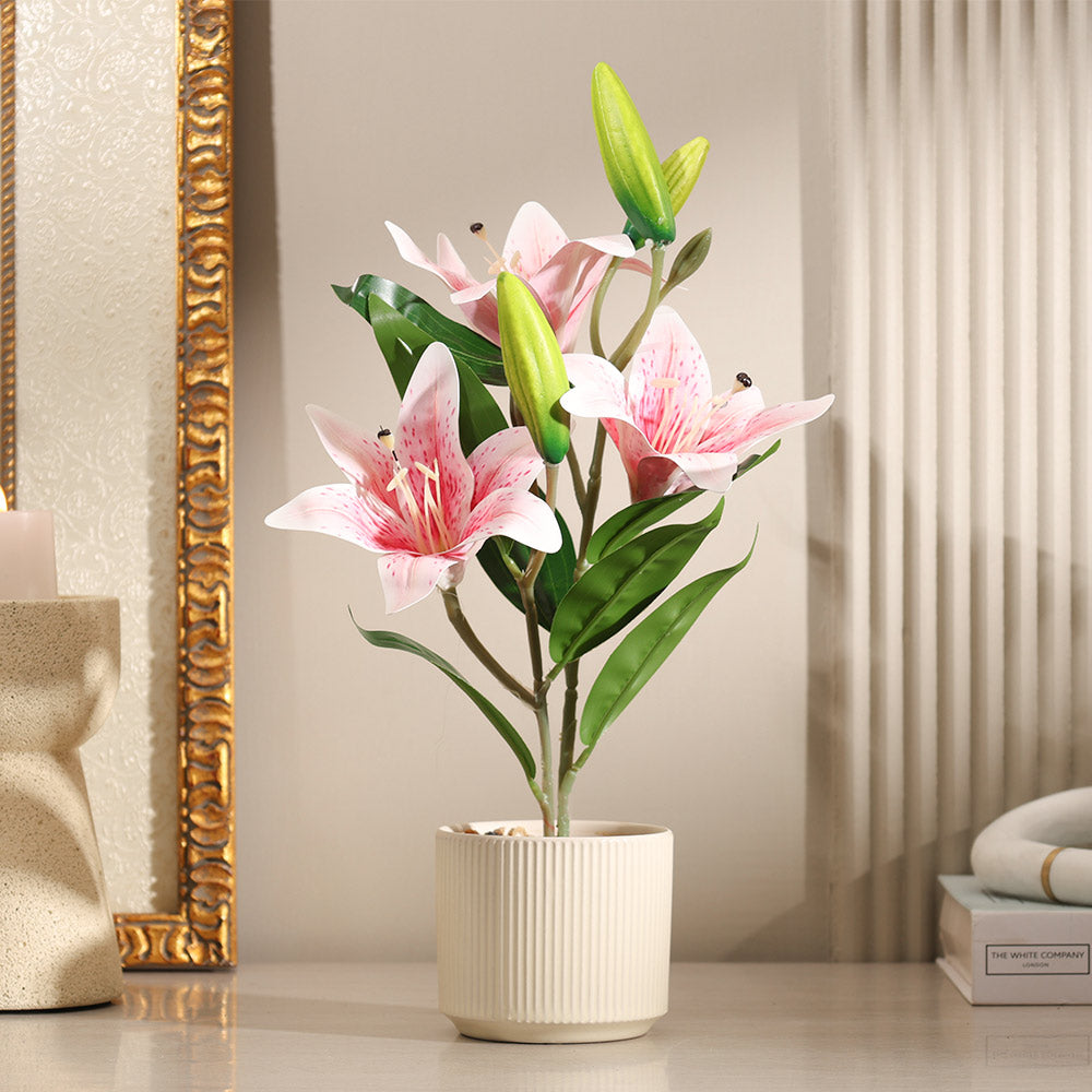 Oriental Lilies Artificial Potted Plant - Pink Cream