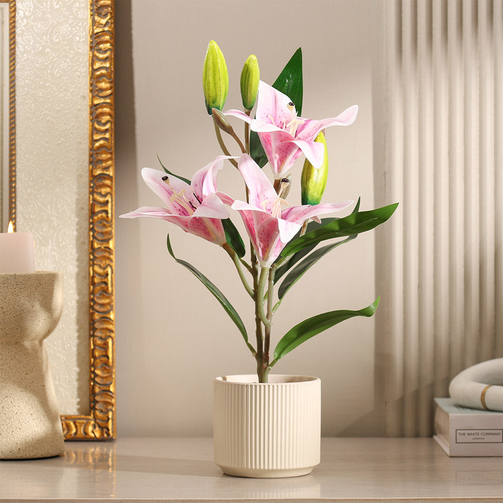 Oriental Lilies Artificial Potted Plant - Purple Cream