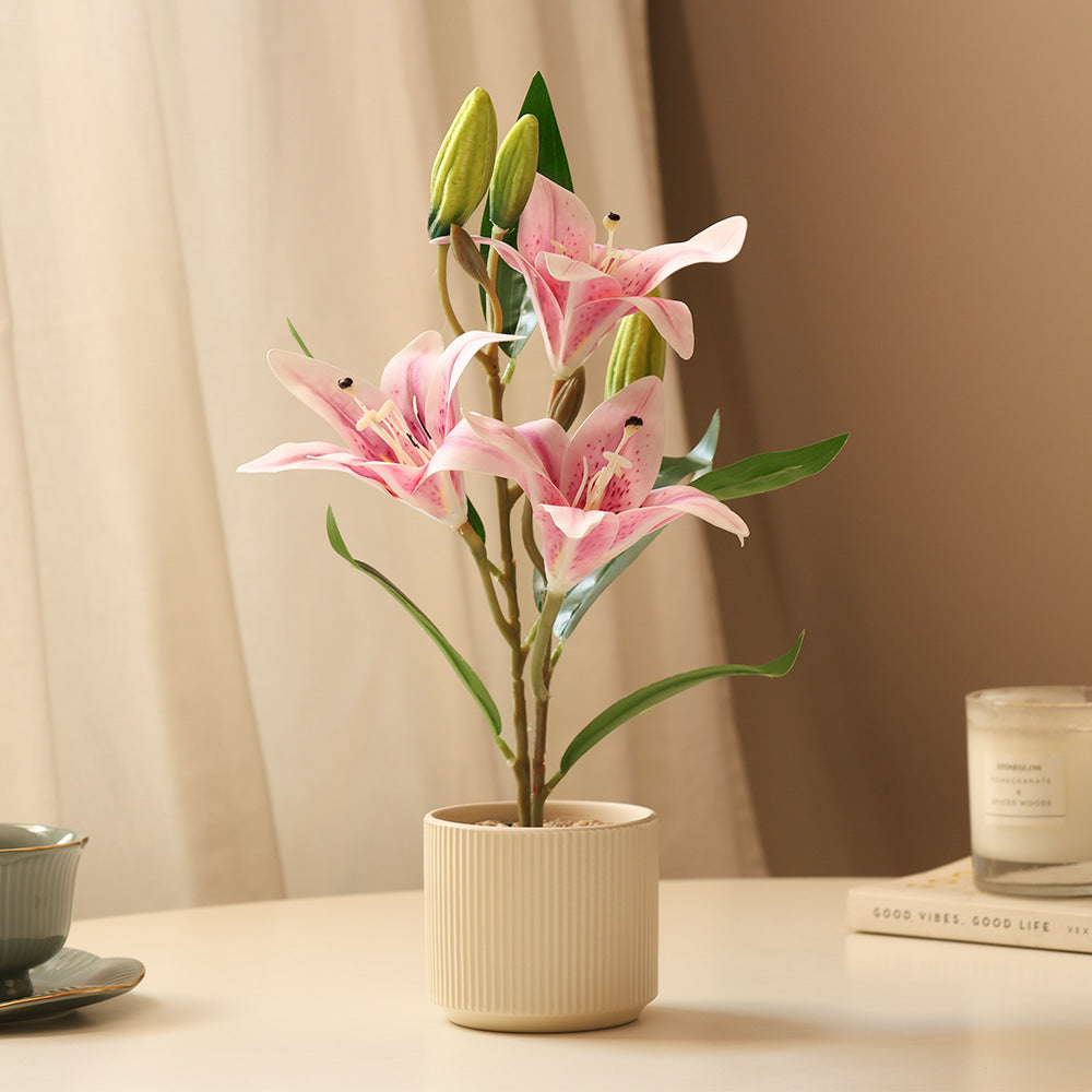 Oriental Lilies Artificial Potted Plant - Purple Cream