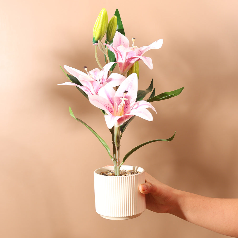 Oriental Lilies Artificial Potted Plant - Purple Cream