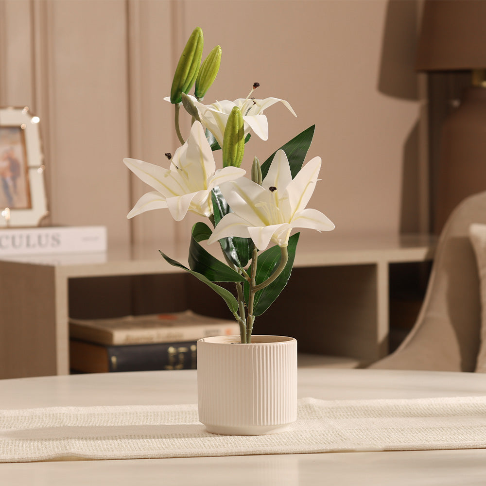 Oriental Lilies Artificial Potted Plant - White