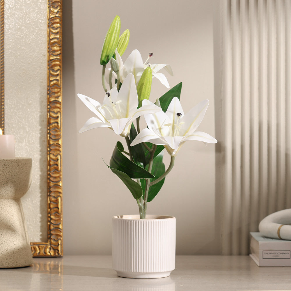 Oriental Lilies Artificial Potted Plant - White