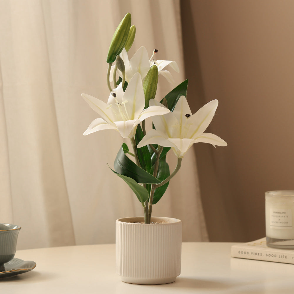 Oriental Lilies Artificial Potted Plant - White