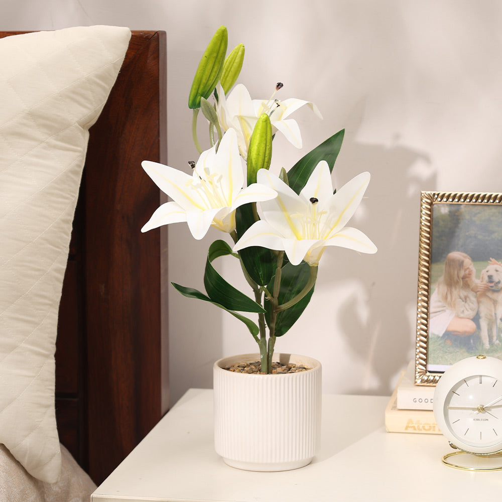 Oriental Lilies Artificial Potted Plant - White