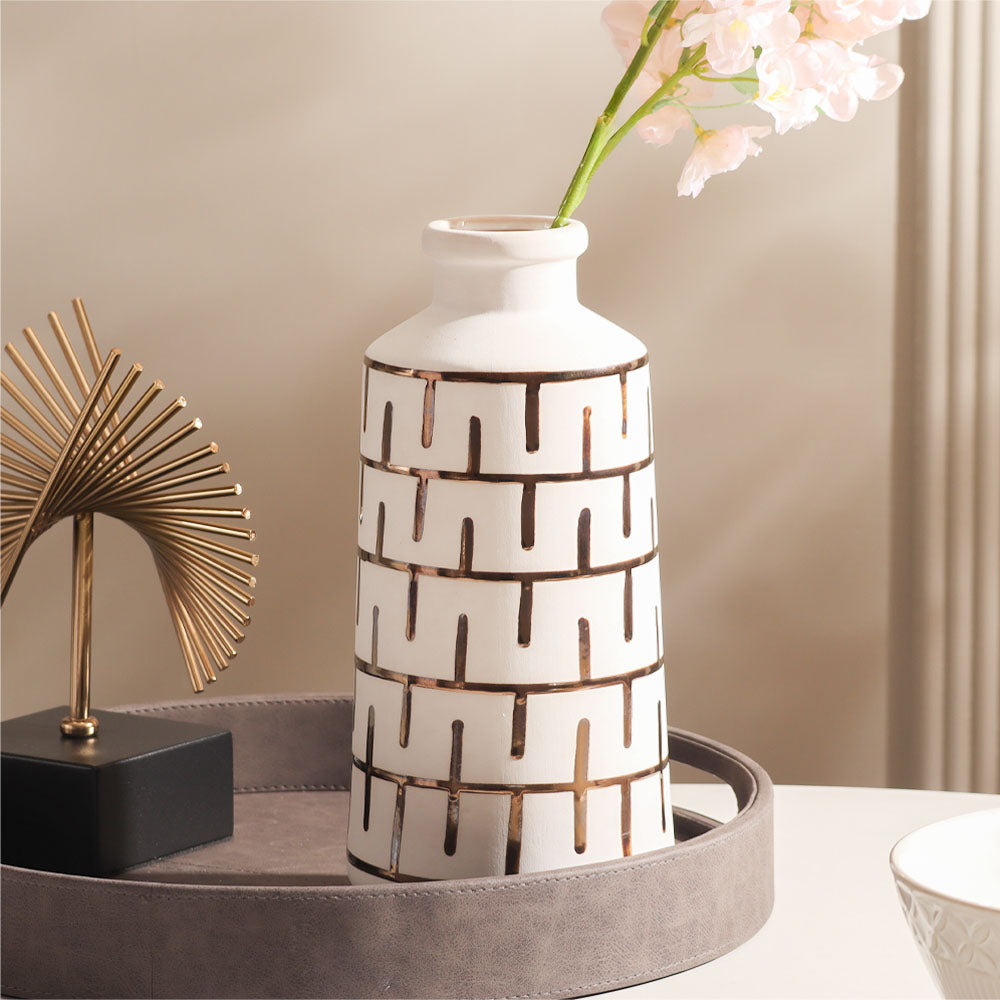 Orlo Ceramic Vase Large - White Gold
