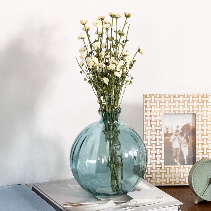 Orly Rippled Round Vase Large - Aqua