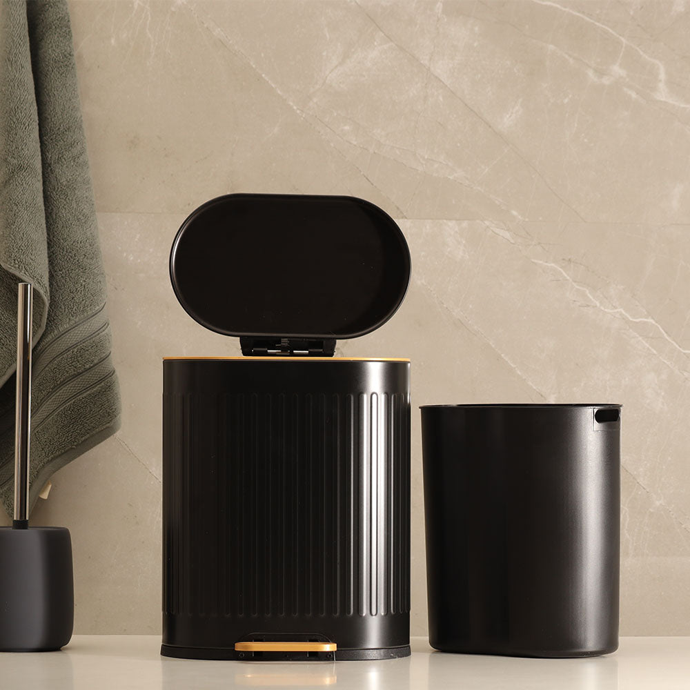 Ovate Pedal Bin 6L - Black & Gold