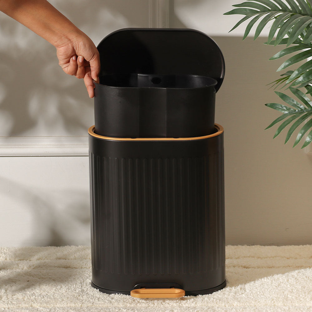 Ovate Pedal Bin 6L - Black & Gold
