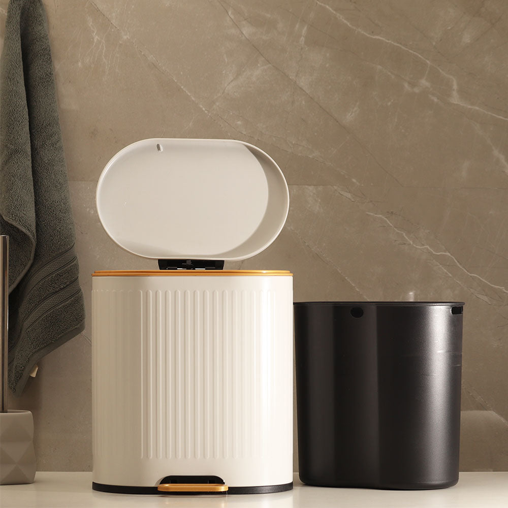 Ovate Pedal Bin 9L - White & Gold