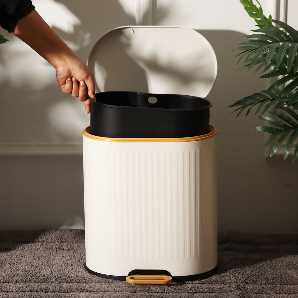 Ovate Pedal Bin 9L - White & Gold