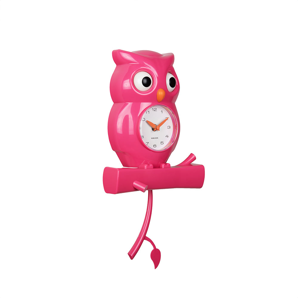 Owl Pendulum Wall Clock - Bright Pink