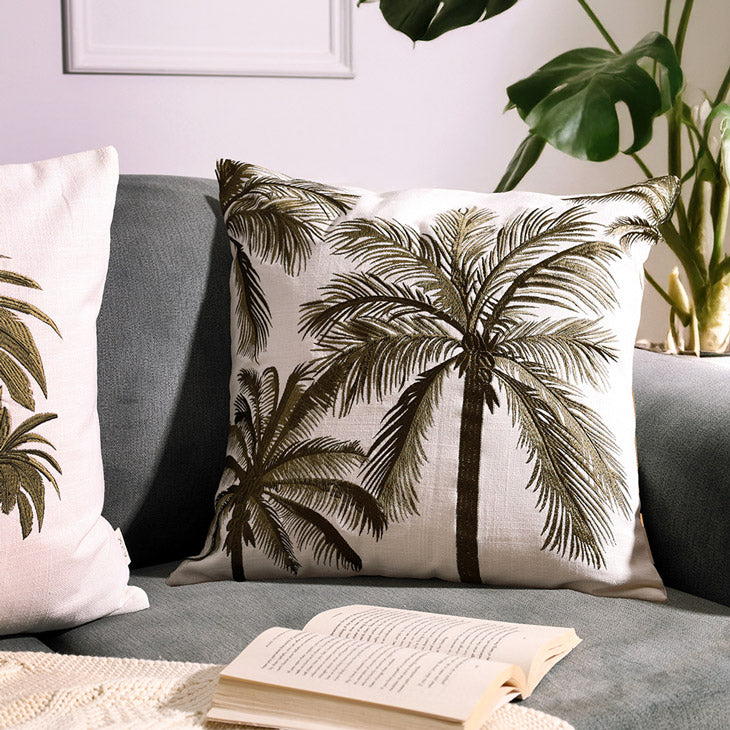 King Palm Embroidered Cushion Cover 45x45cm - Green White