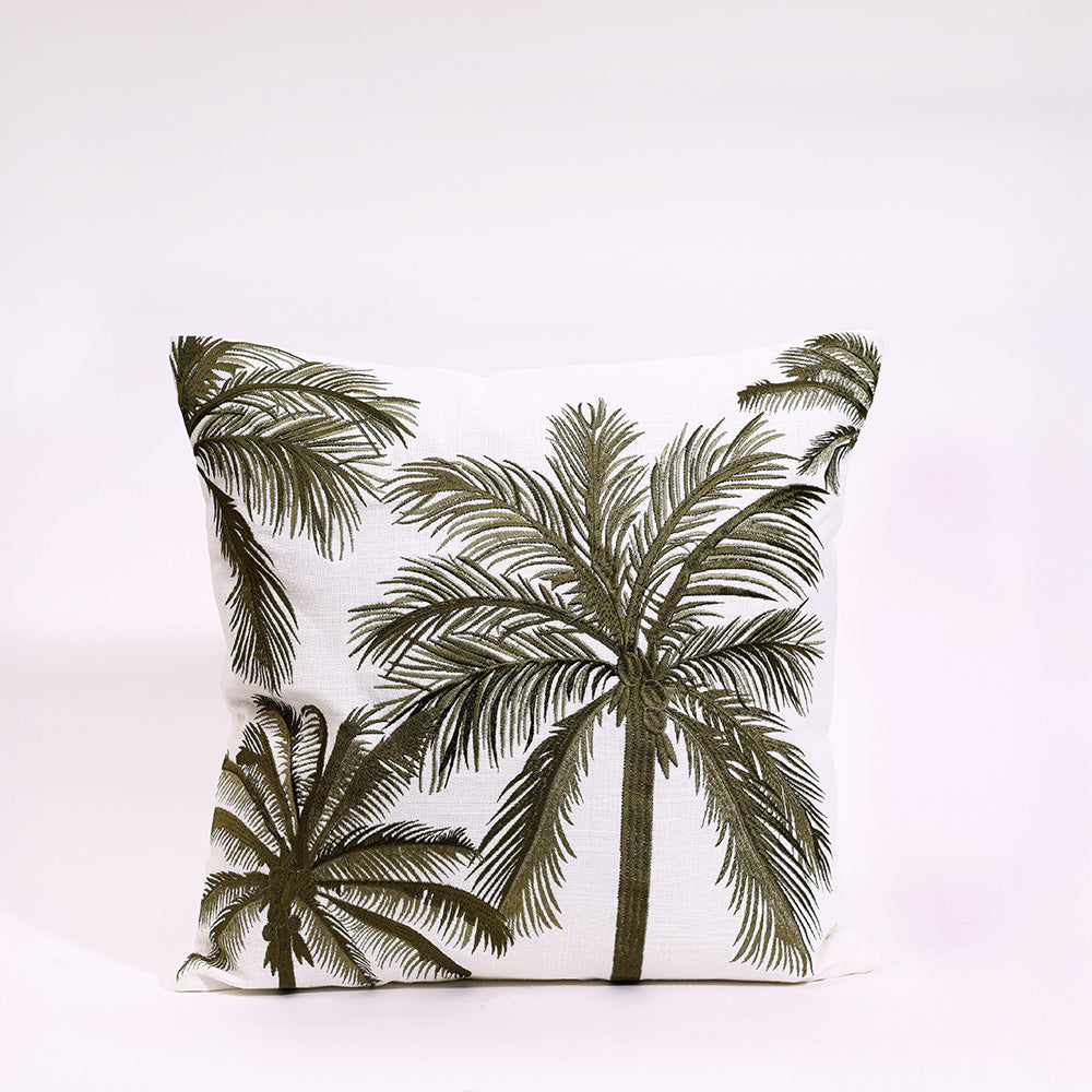King Palm Embroidered Cushion Cover 45x45cm - Green White