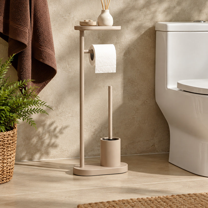 Pacific Toilet Brush and Roll Holder - Taupe