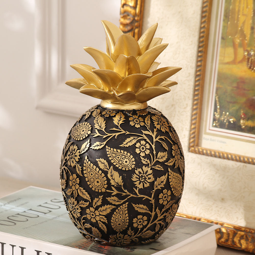 Paisley Pineapple Decorative Accent - Black Gold