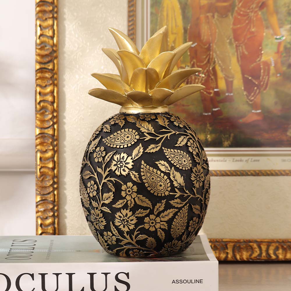Paisley Pineapple Decorative Sculpture - Black Gold