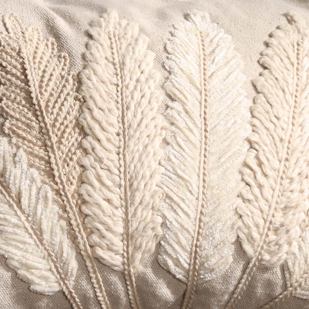 Leaves Embroidered Rectangular Cotton Cushion Cover 30x50cm - White