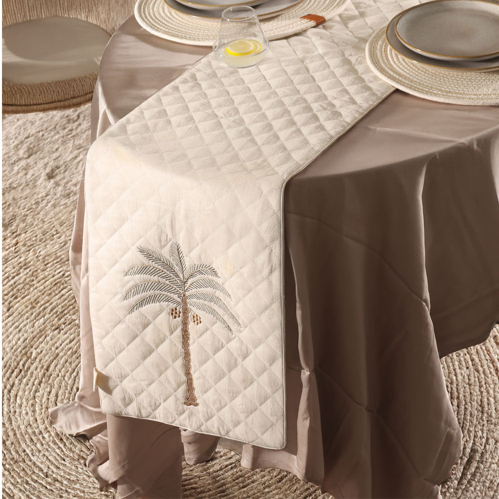 Palm Quilted Table Runner - Off White