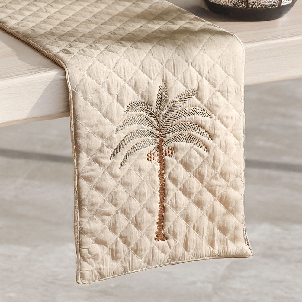Palm Quilted Table Runner - Off White