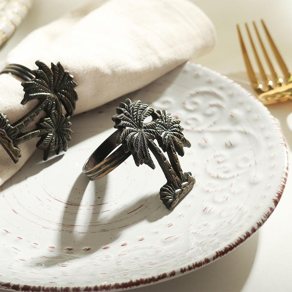 Palm Napkin Rings, Set of 6 - Antique Gold