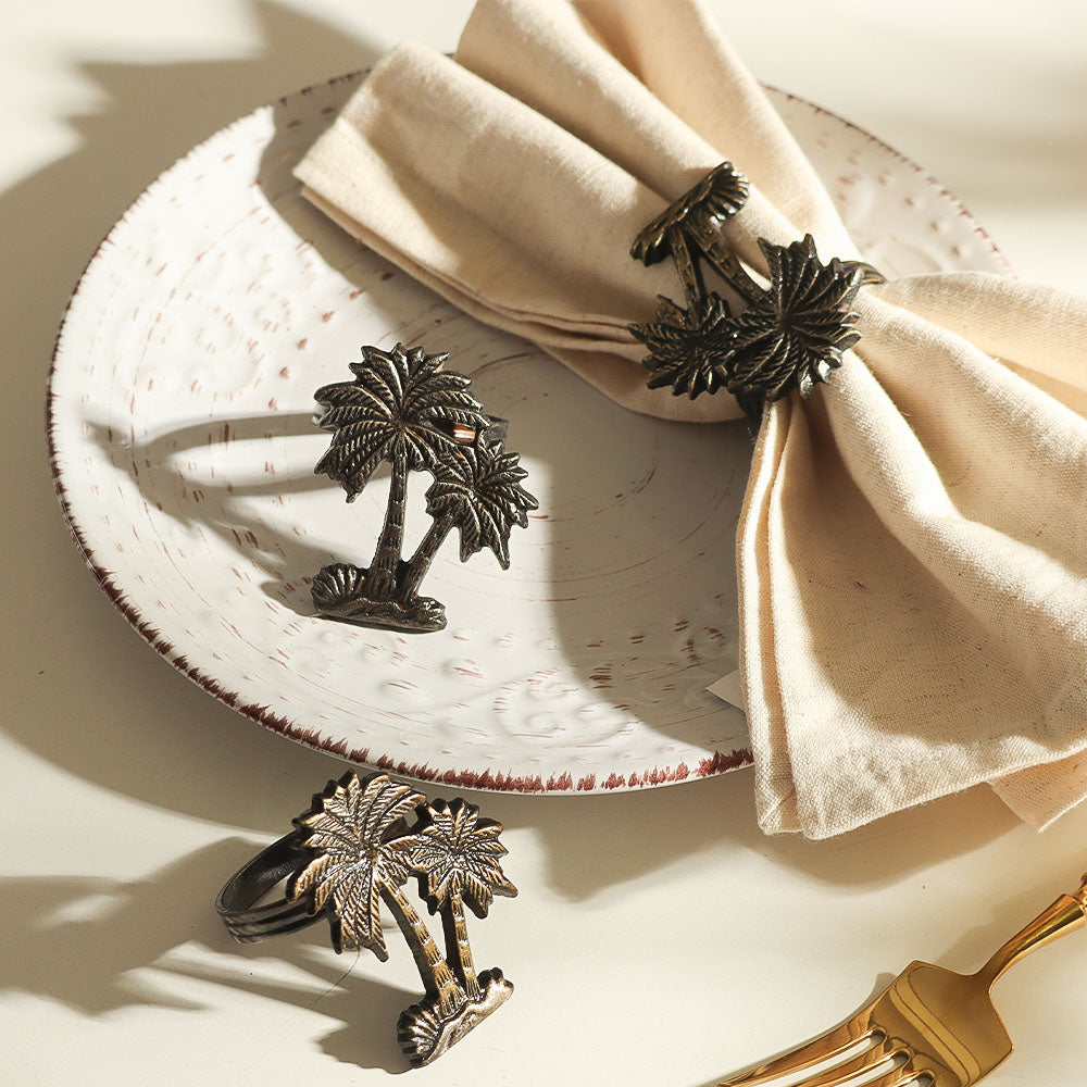 Palm Napkin Rings, Set of 6 - Antique Gold
