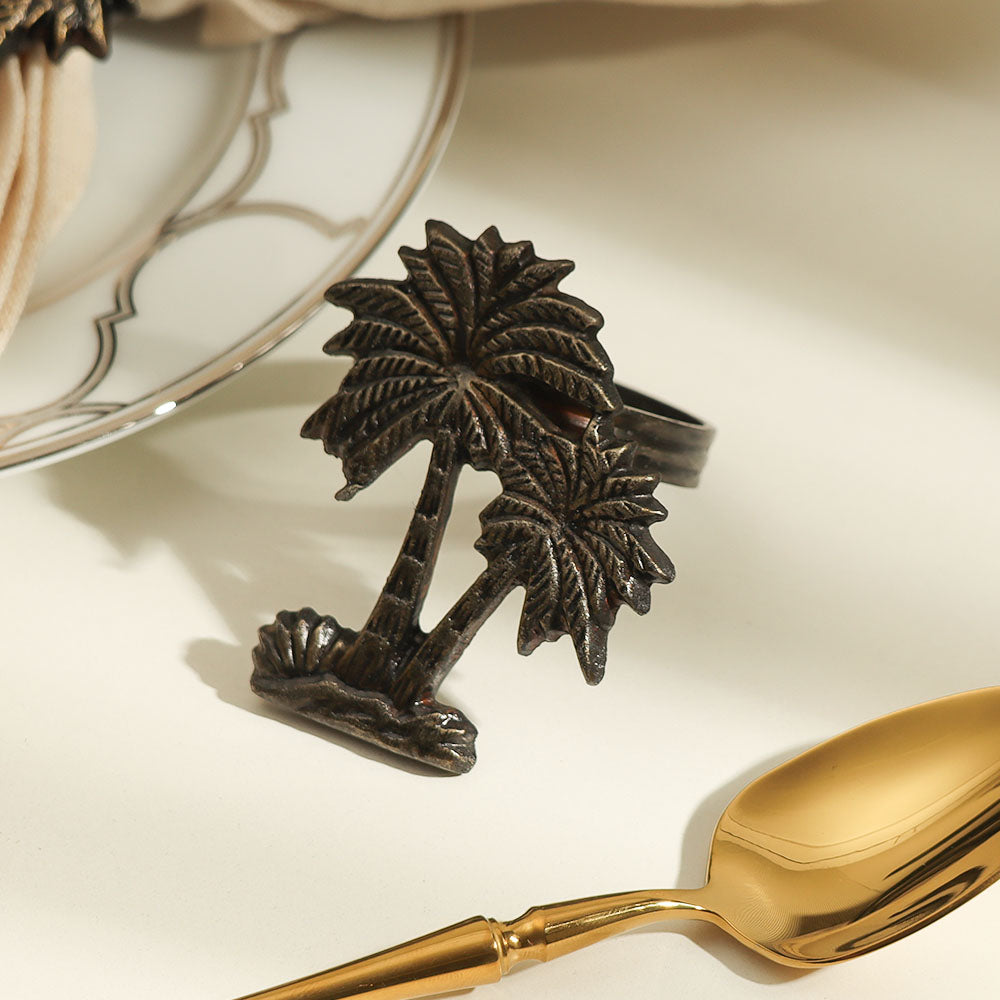 Palm Napkin Rings, Set of 6 - Antique Gold