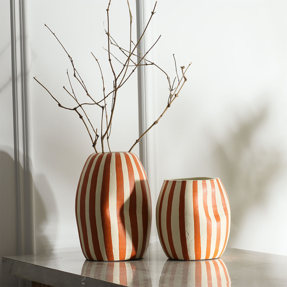 Palo Striped Vase Short - Orange Cream