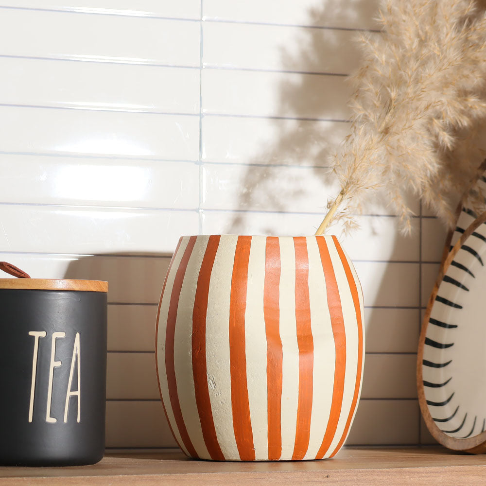 Palo Striped Vase Short - Orange Cream