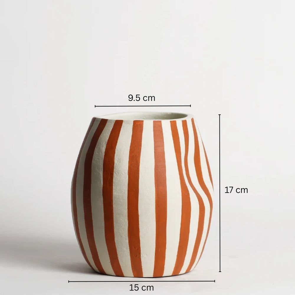 Palo Striped Vase Short - Orange Cream