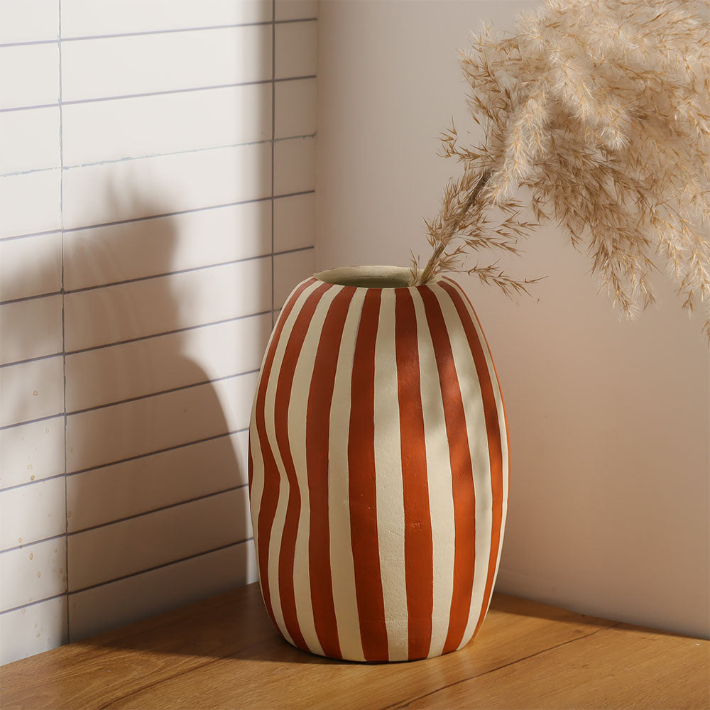 Palo Striped Vase Tall - Orange Cream