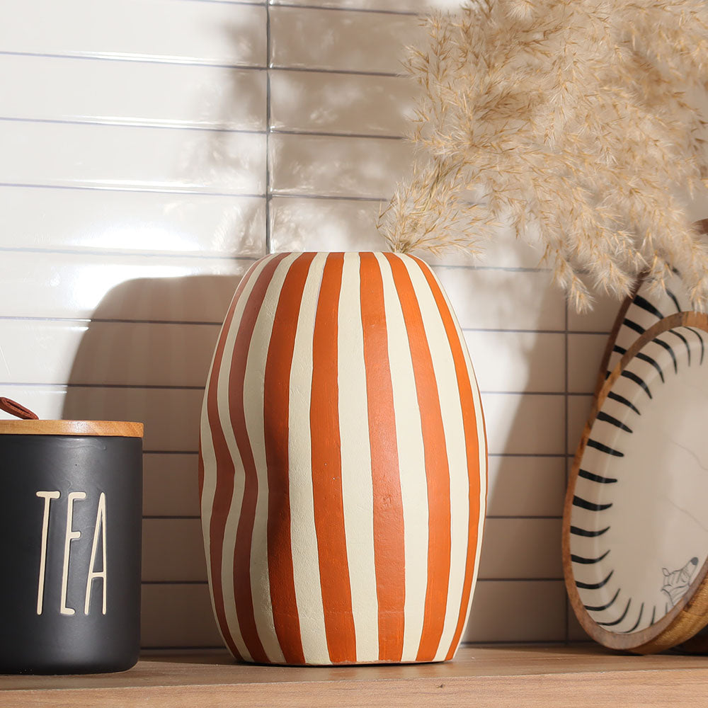 Palo Striped Vase Tall - Orange Cream