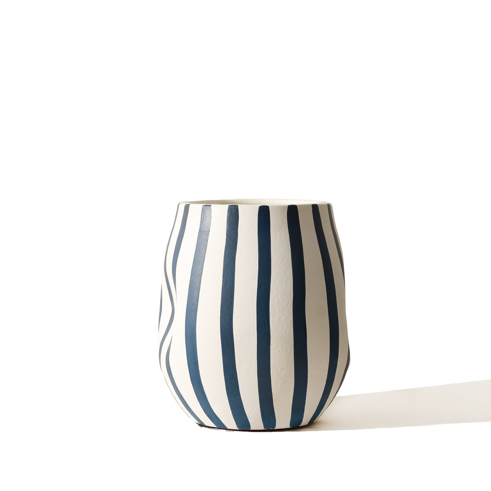 Palo Striped Vase Short - Blue Cream