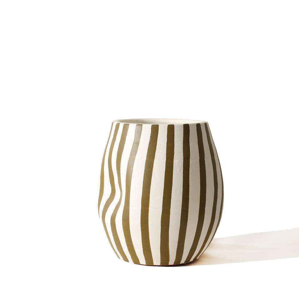 Palo Striped Vase Short - Olive Cream