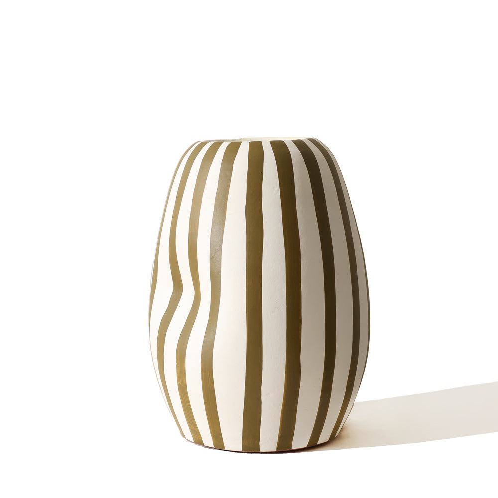 Palo Striped Vase Tall - Olive Cream