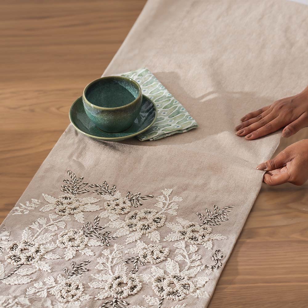 Pansy Embroidered Table Runner - White Chestnut