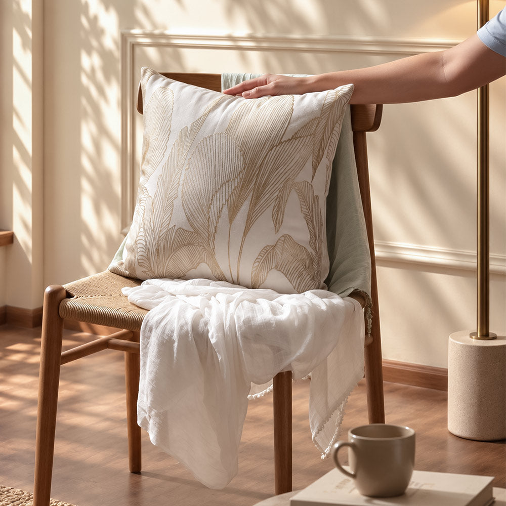 Paradiso Embroidered Cushion Cover 45x45cm - White Gold