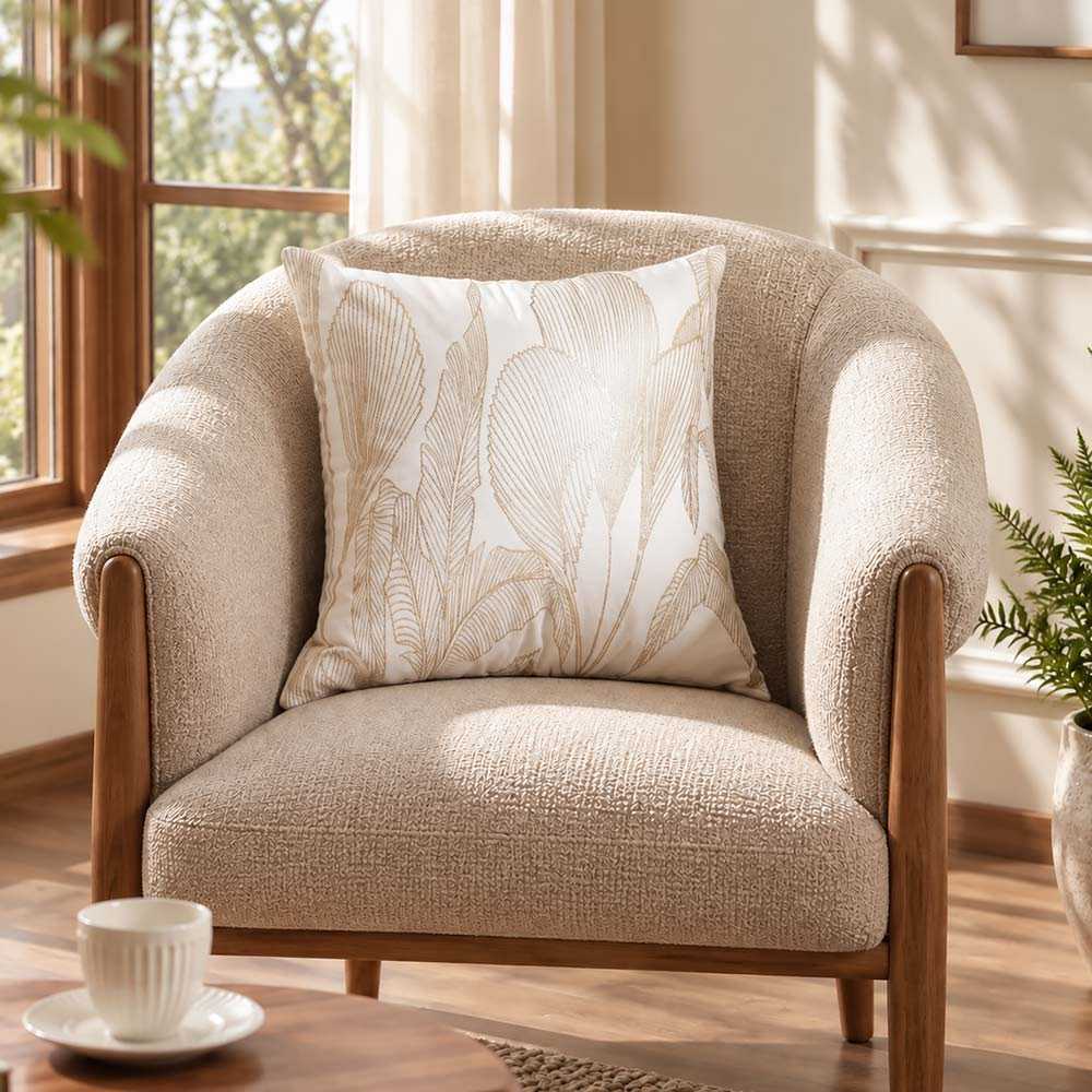 Paradiso Embroidered Cushion Cover 45x45cm - White Gold