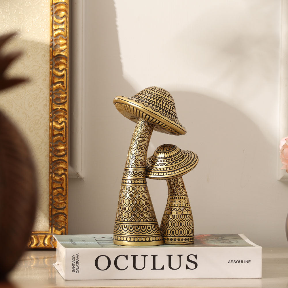 Duo Mushroom Decorative Sculpture - Black Gold