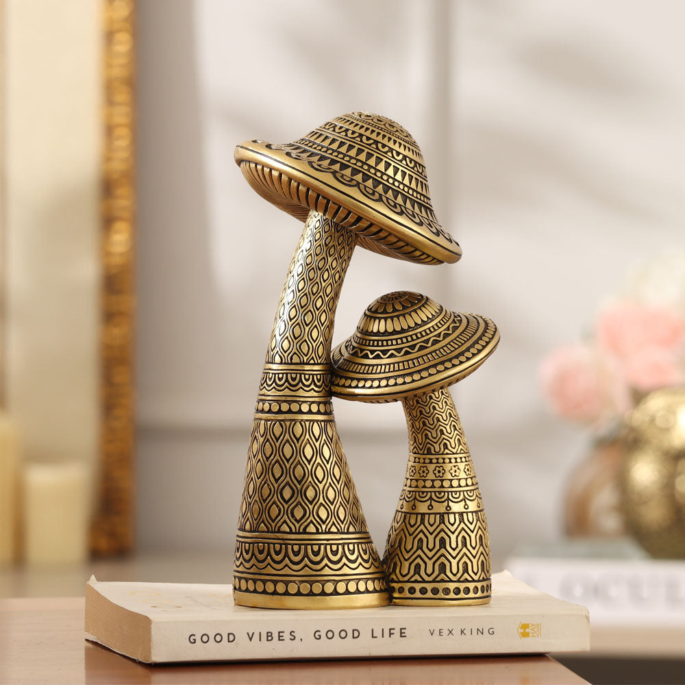 Duo Mushroom Decorative Sculpture - Black Gold