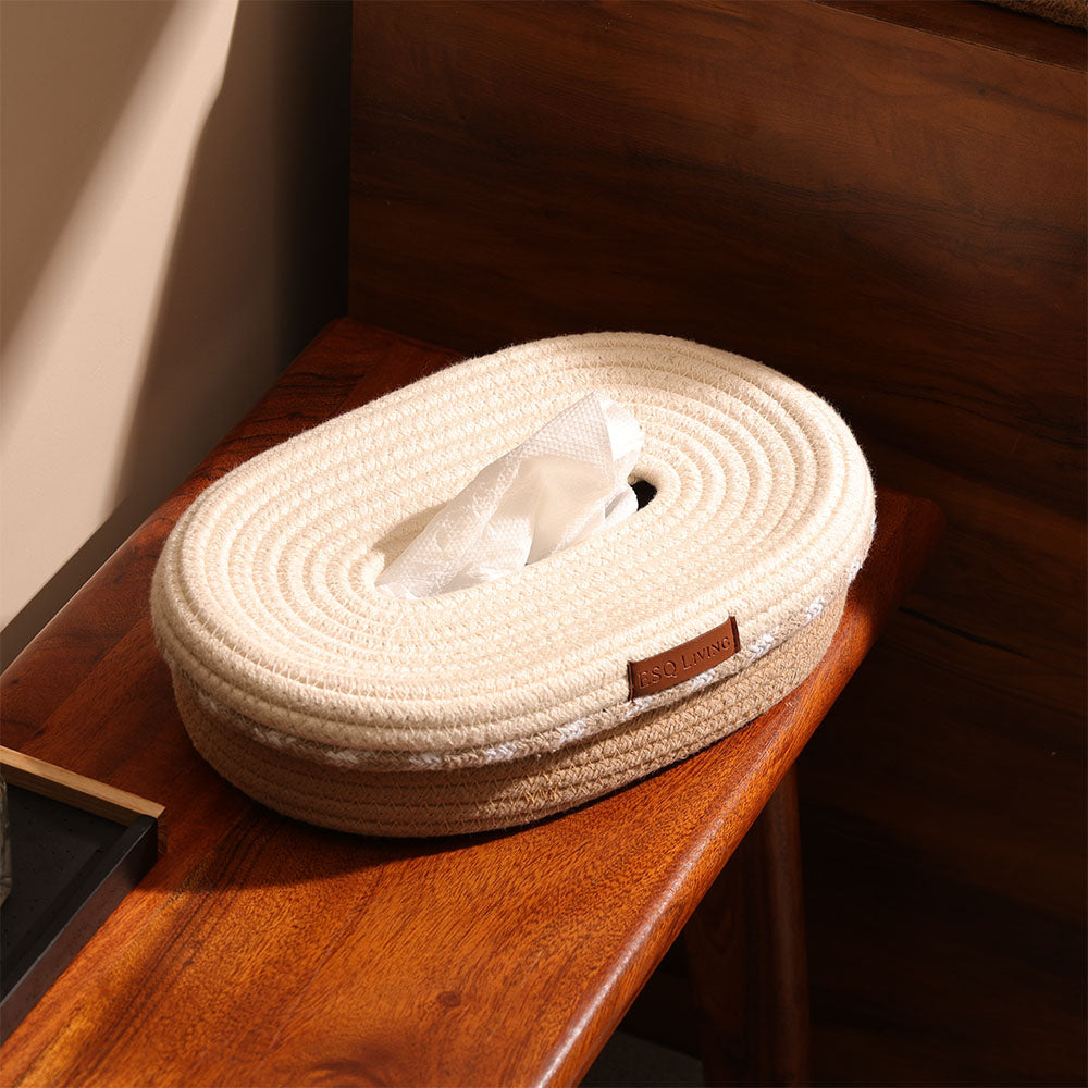 Pavoy Oval Tissue Box Holder - Natural Cream