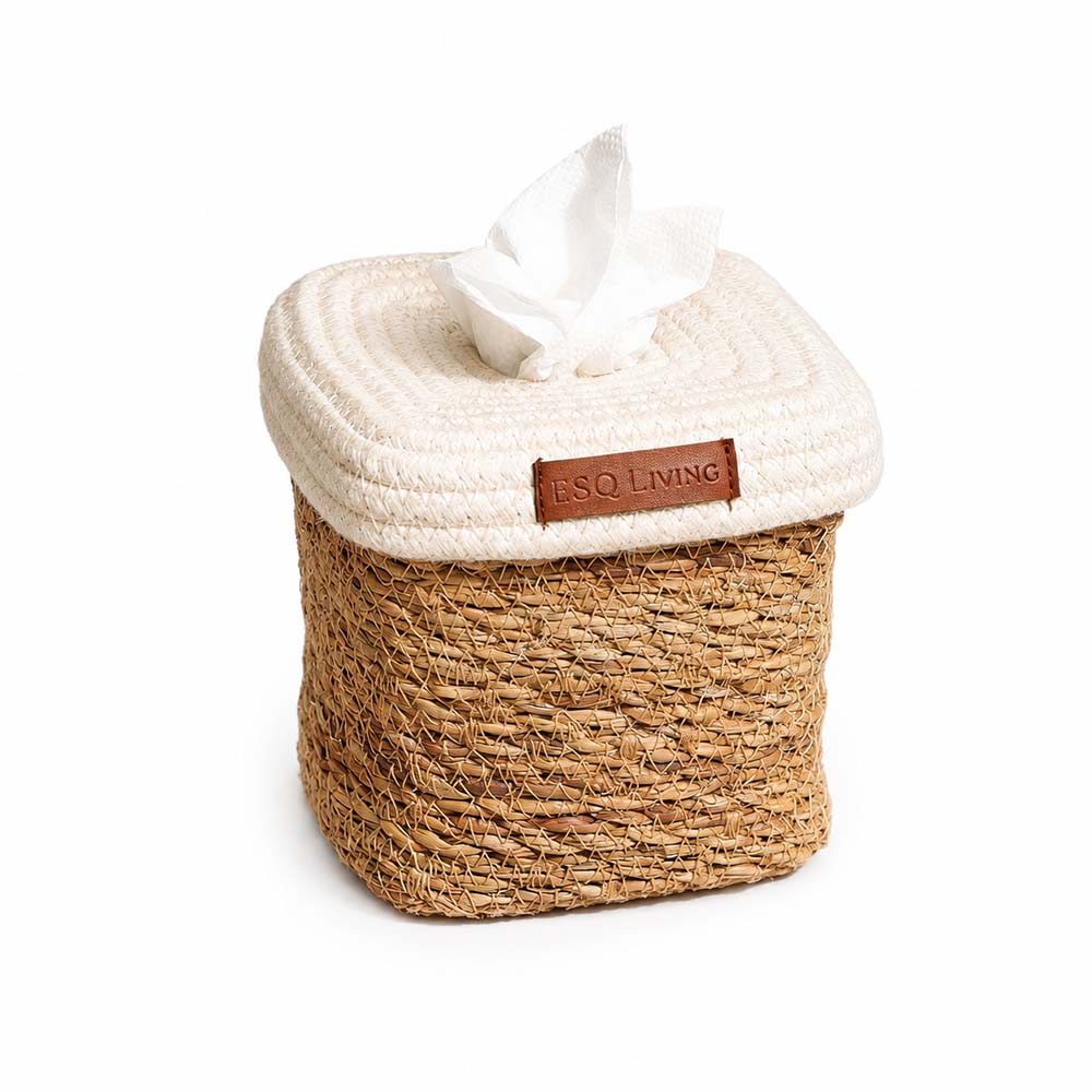 Pela Cotton & Seagrass Square Tissue Box Holder - Natural Cream