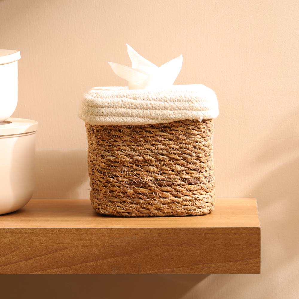 Pela Cotton & Seagrass Square Tissue Box Holder - Natural Cream